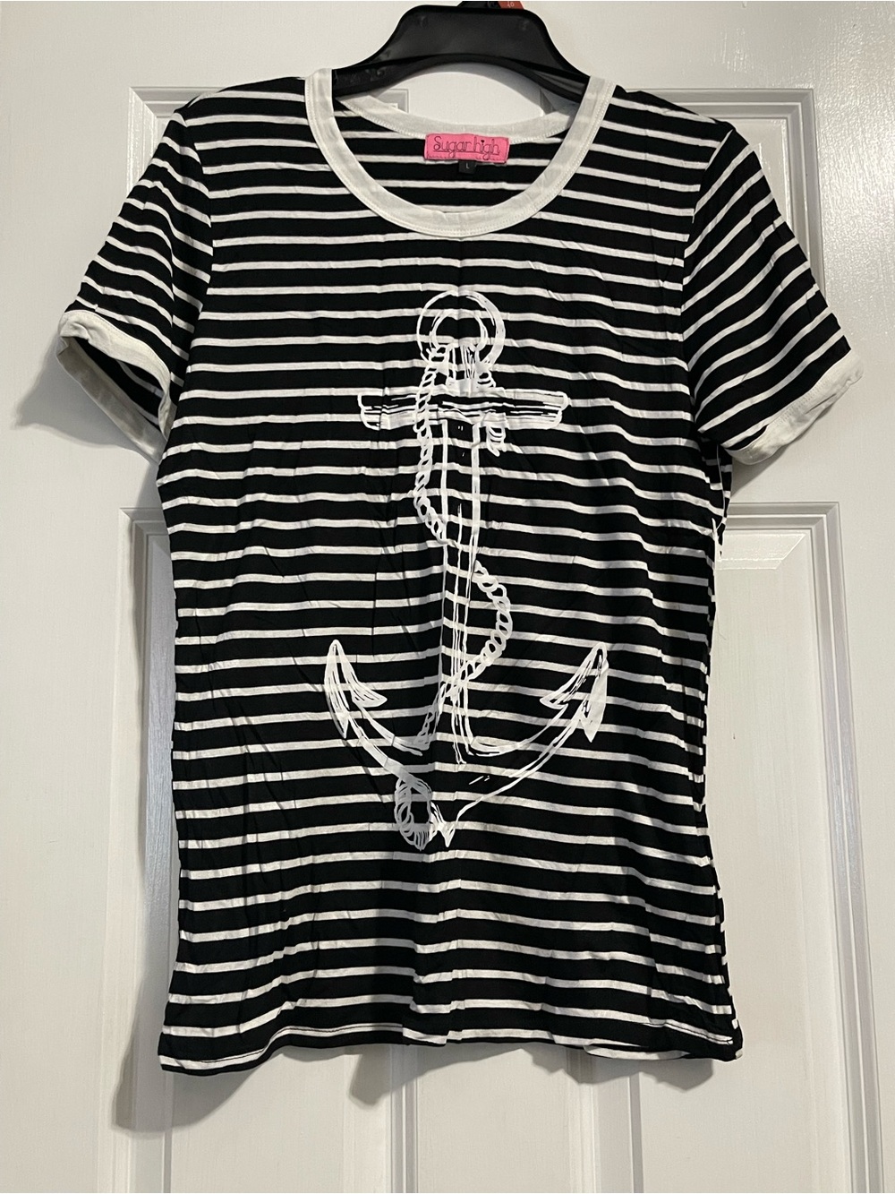 Sugar High Black & White Striped Anchor Short-Sleeve Tee